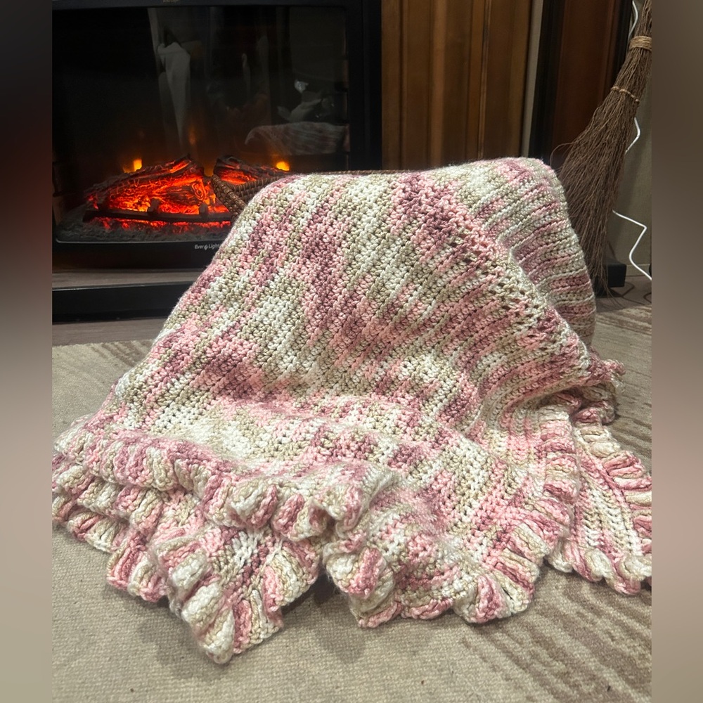 Hand knitted gorgeous long lap blanket 54”x 76”